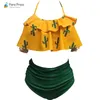 2020 Palm Tree Push up Bikini Set Women Helter Ruffle Swimwear Sexy Off Shoulder High Waist Swimsuit Women Beach Bathing Suit6956709