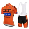 Mens ccc team cykla korta ärmar jersey bib shorts sätter cykel kläder berg andningscykel cykel utomhus sportkläder y21040619