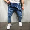 Nuovi pantaloni casual da strada stile maschile moda maschile pantaloni larghi allentati unici della bretella pantaloni jeans morbidi di vendita calda di alta qualità spedizione gratuita