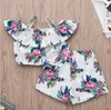 Baby Designer Roupas Kids Girs Floral Impresso Conjuntos de Verão Suspender Top Shorts Suits Infantil Off Shirt Calças A938