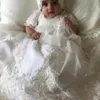 Witte ivoor baby meisje kant extra lang doopjurk en 1 jaar verjaardag jurk baby meisje doopkleding