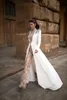 2020 Julie Vino Boho-Hochzeitsoverall mit langer Jacke, hohem Kragen, Spitze, Perlen, Strandhochzeitskleid, A-Linie, Sweep-Zug, Vestidos de N5463702
