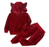 Roupas de bebê menino conjunto de agasalho com capuz roupa infantil crianças menina conjuntos causais crianças veludo dourado conjuntos de roupas de menino tops + calças 1-8y cqz175b