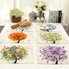 Colorful Life Tree Printed Placemats for Tableware Dining Pad Cotton Linen Table Mat Placemats Pads Bowl Coaster Kitchen Accessories