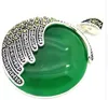 Free Shipping925 Sterling Silver Natural Green Stone Round Marcasite Round Pendant 35MM