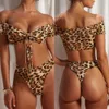 Leopard badkläder kvinnor 2020 tong bikini baddräkt kvinnor hög midja brasiliansk bikini set sexig baddräkt kvinnor utanför axeln