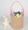 Rabbit Ear Cotton Linen Easter Egg Bag Bunny Ear Shopping Tote kids Jute Cloth Hand-painted DIY Creative Candy Gift Bag Round Bottom event