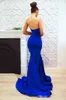 Royal Blue Mermaid Prom Transples 2020 Милая Декольсия Простая атласная разведка Поезд на заказ Плюс Размер Формальные вечерние платья