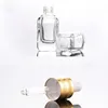 Clear Square Bottles 10ml 20ml 40ml Gold Dropper Lids Essence Oil Bottle For Cosmetic Emulsion Skin Care Product