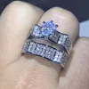 2019 nya ankomst lyx smycken 925 sterling silver par ringar bana vit saphire cz diamant kvinnor bröllop brud ring uppsättning för älskare gåva