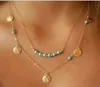 Mode- Colliers pour femmes Perles Coin Turquoise Boho Pendentifs Corps Chaîne Steampunk Multicouche Colliers Cadeau De Noël