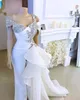 Branco macacão de baile com detalhamento de cristal e lateral destacável peplum cauda 2020 off ombro sereia vestido de noite calça terno