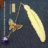 Return gift bookmark retro metal feather gold silvery graduation gift box unique lucky charm guest wedding favor pendant for guest