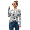 Kvinnor Casual Cute T Shirts Leopard Print Tops Basic O-Neck Långärmad Soft Loose Blouse Fashion