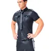 T-shirts pour hommes en cuir PU à manches courtes T-shirt sexy chemise en simili cuir noir look mouillé maillot de corps Sissy Party Clubwear chemises de costumes gays