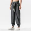 Streetwear Loose Casual Harem Pants Men Cotton Elastic waist Embroidery Trousers Hip Hop Wide leg Mens Quality Chinese 