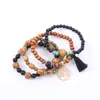 New Tree Life Charm Bracelet Wooden Bead Chain Bracelets for Women Men Handmade Fashion Rose Flower Alloy Strands Man Bohemian Jewelry Gifts