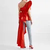 Asymmetrical Shirt Tops Female Off Shoulder Lace Up Irregular Ruffle Sexy Blouse Women Fashion 2018 Autumn New