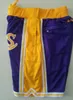 Nya shorts Team Shorts 96-97 Vintage BaseKetball Shorts Zipper Pocket Running kläder Purple and Yellow Color Black Just Done Size S-XXL