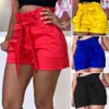 Hirigin Summer Loose Women Casual Cotton Candy Color Short Belt Beach High Waist Shorts