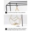 Nordic Gold Geometric Hanging Tealight Holder with 10" Tall Black Iron Stand Pentagon Metal Wire Candle Lantern Modern Centerpieces