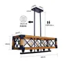 미국의 복고풍 산업 바람 로프트 나무 샹들리에 사각형 목재 금속 펜던트 창조적 인 나무 조명 식당 거실 조명