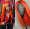 High quality Middle Part Orange Hair hand tied Synthetic long Lace Front Wig for Black Woman silky Straight