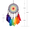 Handmade Dreamcatcher Wind Chimes 7 Rainbow Color Feather Dream Catchers For Gifts Wedding Home Decor Ornaments Hang Decoration324P