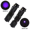 LED UV ficklampa ultraviolett fackla med zoomfunktion 365/395 nm mini uv svart ljus husdjur urin fläckar detektor fält jakt