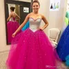 Fuchsia Quinceanera Dresses Crystals Beaded Sweetheart Party Gowns Vestidos De Quinceanera Sweetheart Evening Prom Dresses DH341