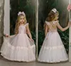 Ангел 2020 цветочные платья для девочек для свадьбы светло-розовое кружево дети формальная одежда спинки длина пола девушки Pegeant платье