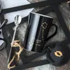 12 Constellations Ceramic Coffee Milk Mug With Spoon Lock Black and Gold Porslin Zodiac Ceramic Cup 420 ml Home Water Drinkware262s