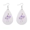 Nieuw ontwerp PU lederen oorbellen Ballet vriendschap MUM liefde gedrukt ronde Teardrop Dangle Earring voor vrouwen meisje partij sieraden cadeau