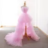 Tasarımcı Cupcake Ruffles Party Prom Elbiseler 2022 Pembe Balo Gown Tül Tulle Piller Dört Katlı Benzersiz Straplez Elbiseler Akşam Giysileri Gow311s