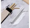 Stainless Steel Drinking Straws Set Straight Bend Straws Juice Bubble Tea Straws Set with Cleaning Brush OPP Bag Package