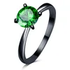 Precio al por mayor mujer verde colorido 7mm CZ anillo moda negro oro relleno joyería Vintage anillos de boda para mujer