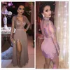 Aso Ebi 2019 Arabic Lace Sexy Cheap Evening Dresses Long Sleeves Chiffon Prom Dresses Sheer Neck Formal Party Second Reception Gowns SF255