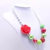 Grön + röd blomma julkid chunky halsband jul stil bubblegume pärla chunky halsband smycken för baby barn flicka