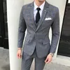 Traje de 3 piezas, chaleco, trajes para hombre con pantalones, vino tinto, Retro, a cuadros, corte entallado, vestido de boda Formal, trajes de esmoquin de talla grande 5XL 20192499