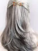 Silver grey human hair ponytail hairpiece, Long gray Dye free natural hightlight salt and pepper gray hair ponytail in a grace flexi