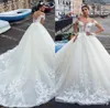 New Vintage Cheap Sexy Arabic Long Sleeves Off Shoulder Ball Gown Wedding Dresses Lace Appliques Court Train Plus Size Formal Bridal Gowns