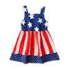 Kids Independence Day Dress Girls Star Stripe Baby Suspenders Ärmlös Skriv ut Flagg US Amerikanska Princess Klänningar LJJA234