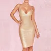 Casual Dresse Adyce New Summer Women Bodycon Bandage Dress Vestidos Elegante oro scollo a V Spaghetti Strap Club Dress Celebrity Party