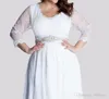 Crystal Beads Sash Transparent Lace Plus Size Pregnant Women Three Quarter Sleeve Modest Wedding Dresses Baby Shower Bridal Gowns