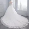 Flores 3D Perlas Con cuentas Vestidos de novia Capilla Tren Apliques de encaje Lentejuelas Escote transparente Hollow Back Vestidos de novia Tallas grandes por encargo