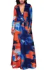 Vestidos casuales Salimdy Womens Manga larga Impresión floral Faux Wrap Maxi con cinturón