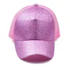 Moda Cekin Fluorescencyjny Czapka z daszkiem Tylna Otwarcie Ponytail Baseballs Hat Glitter Mesh Caps