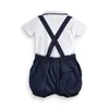 Cavalheiro bebê recém-nascido meninos conjunto de roupas gravata borboleta camiseta topssolid macacão shorts outfits verão bebê meninos conjunto 20208826712
