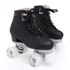 Roller Skates Double Line Skates Women Female Lady Adult With LED Lighting Wheels PU 4 Wheels Two line Skating Black Shoes