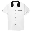 Weißes Bowling-Hemd, kurzärmelig, klassisches Retro-Hemd, gelb-rote Baumwolle, Mid-Century-Fahion-Stil, Herrenhemden